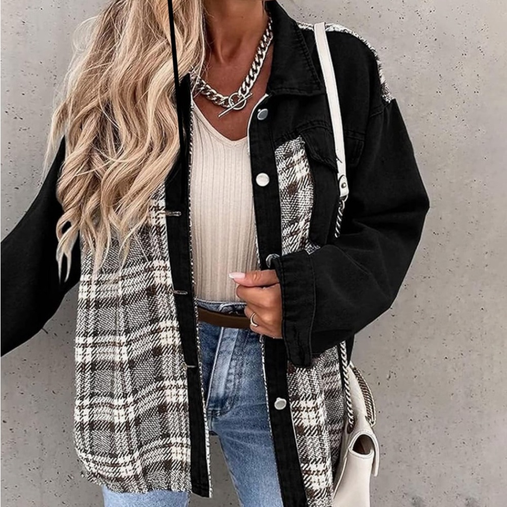 Black and White Plaid Button-Up Shirt